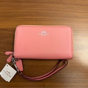 Coach Pink Zip-Around Wristlet Clutch